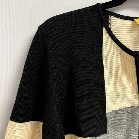 ST JOHN Cream Colorblocks Full Zip Wool Knit Sweater Long Sleeve Size Medium - Picture 4 of 10